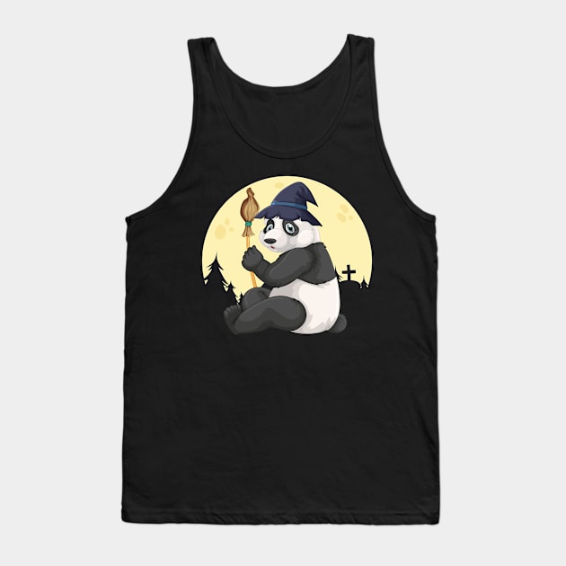 Cute Panda Wearing A Witch Hat Witch Broomstick Panda Lover Tank Top by FamiLane